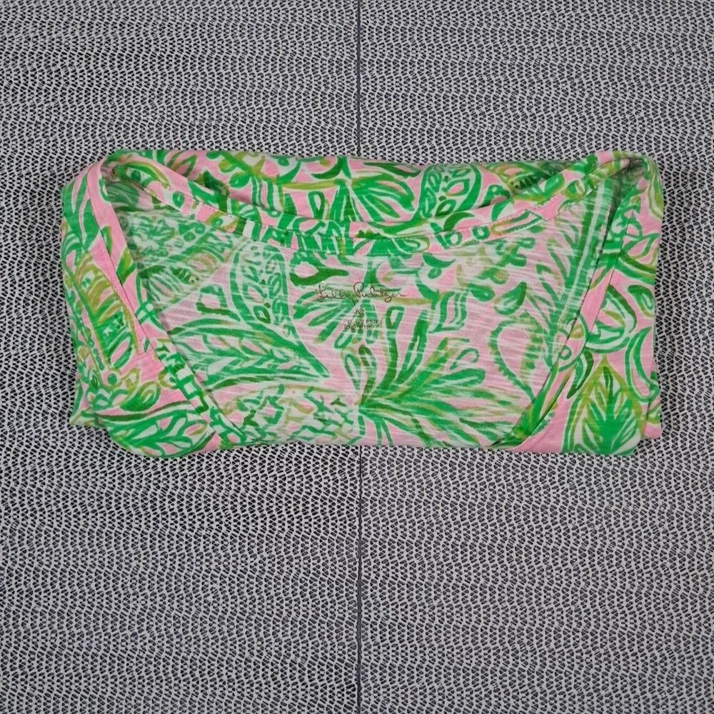 LILLY PULITZER ETTA MANDEVILLA BABY FINS AND FLIPPERS V NECK GREEN PINK SHIRT M - Picture 8 of 8